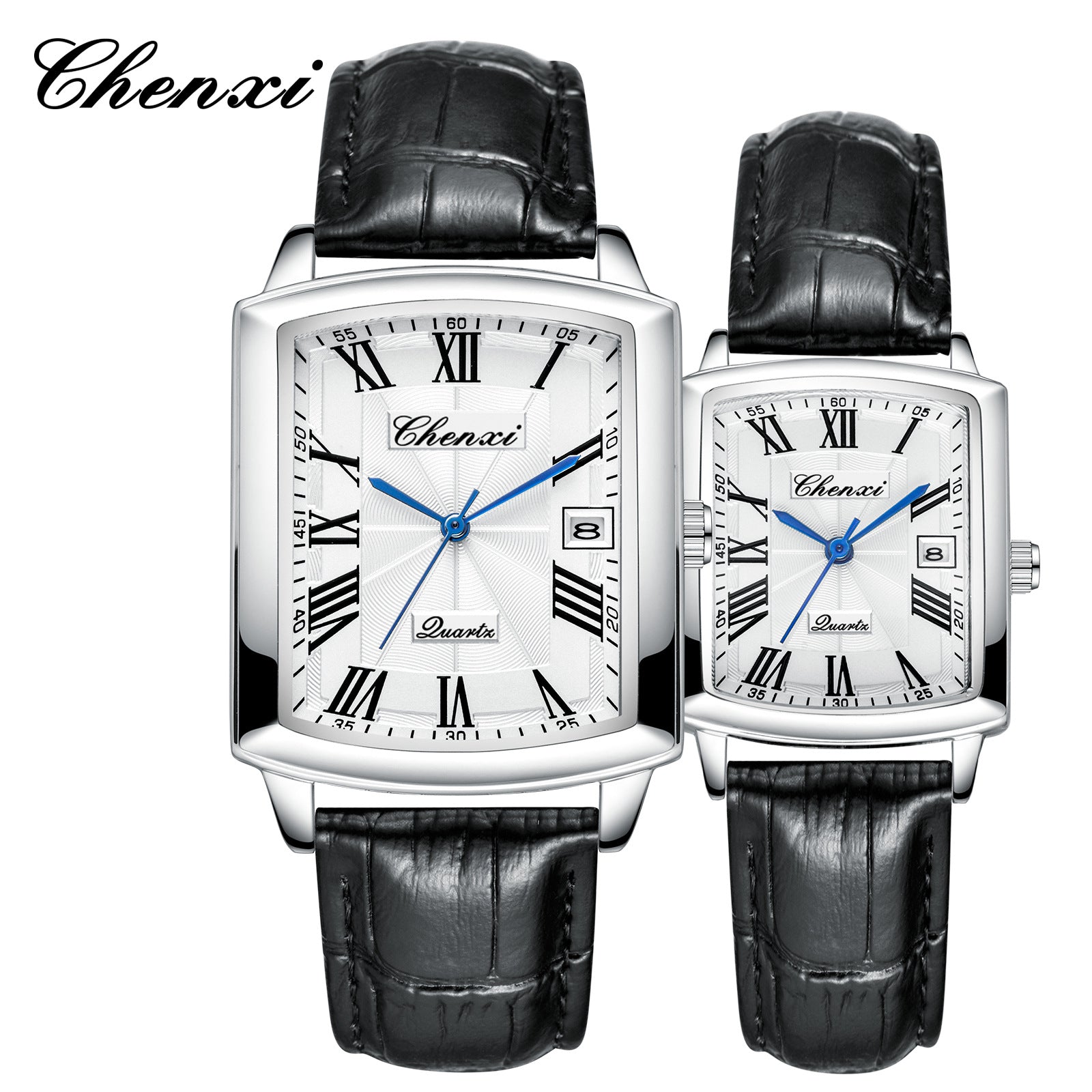Casual Couple Watch, Morning Light Brand, Calendar Quartz Watch, Simple Square Design for Men and Women, Leather Strap