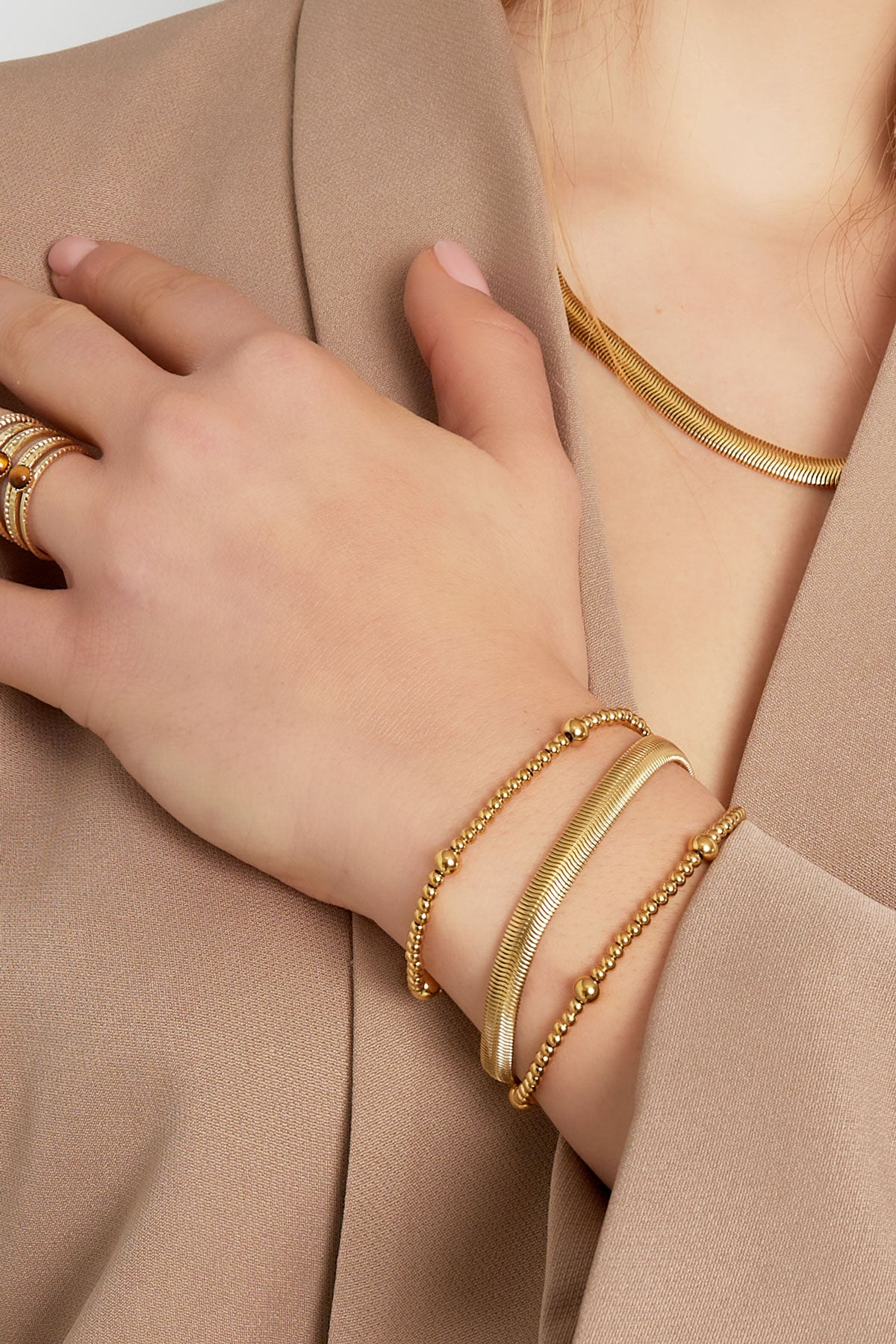 bracelet flat coarse - Gold color-6.0mm