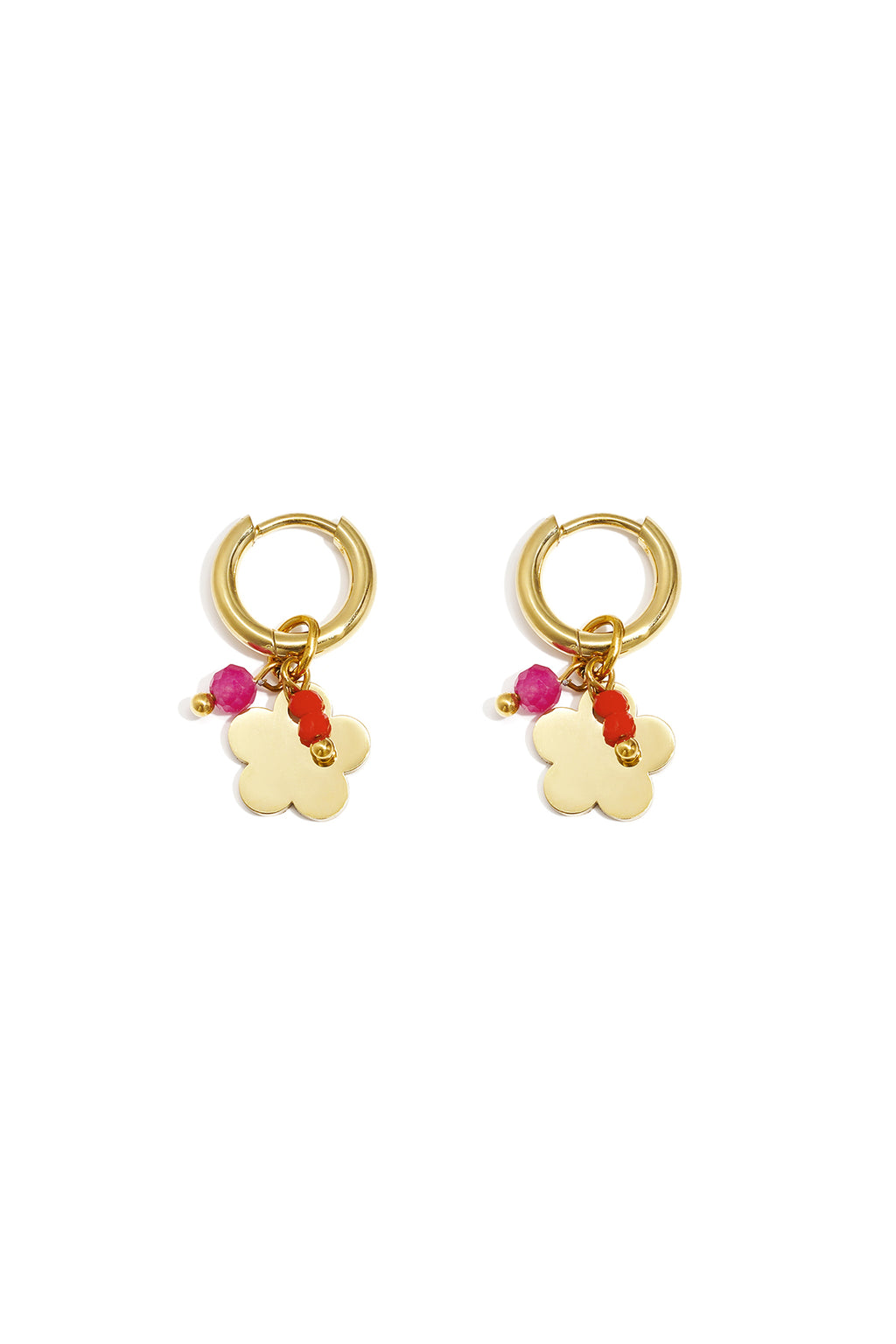 Earrings with hanging flower and beads