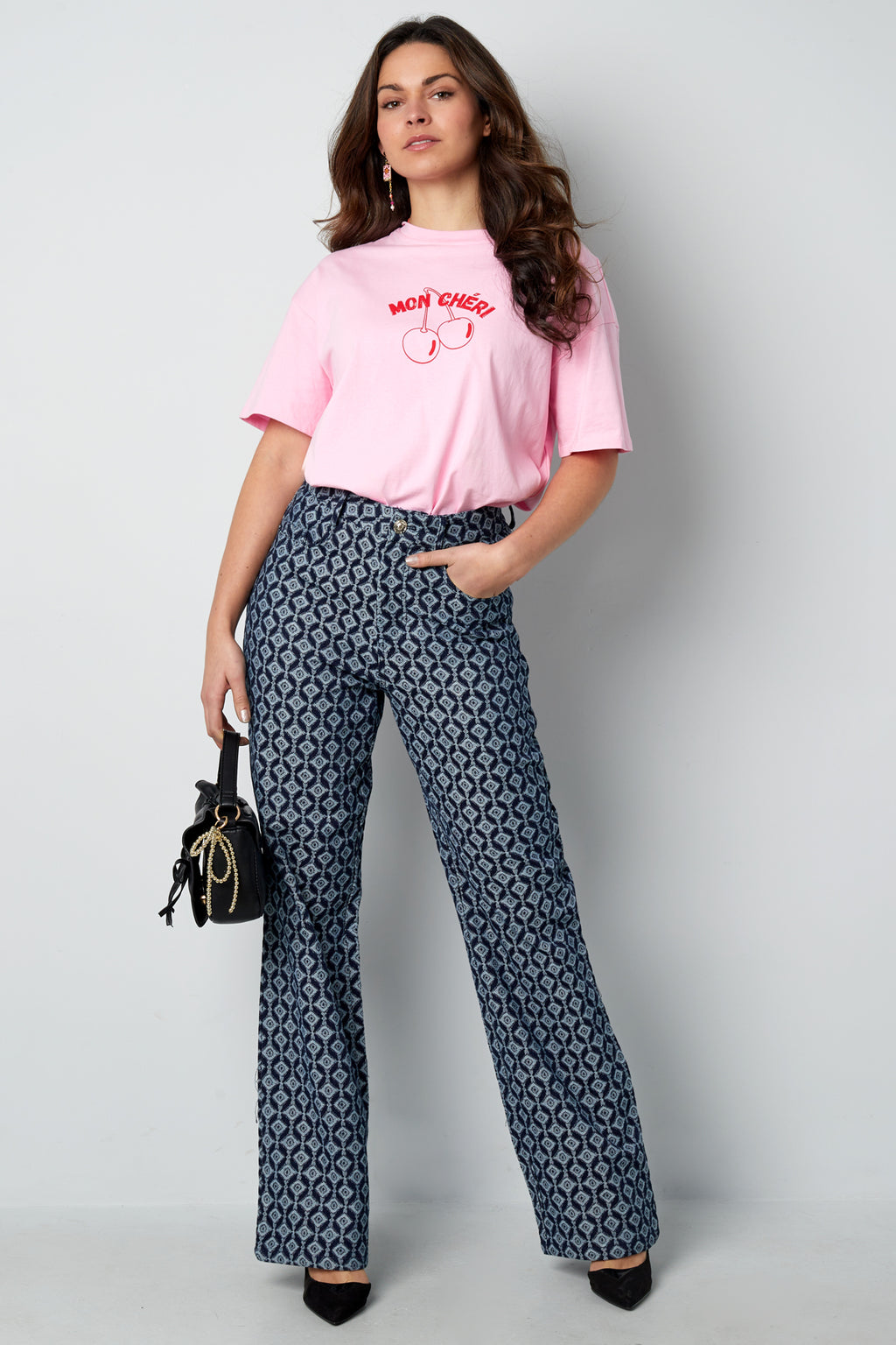 Cotton Woven Women's Straight Leg Pants Geometric Pattern