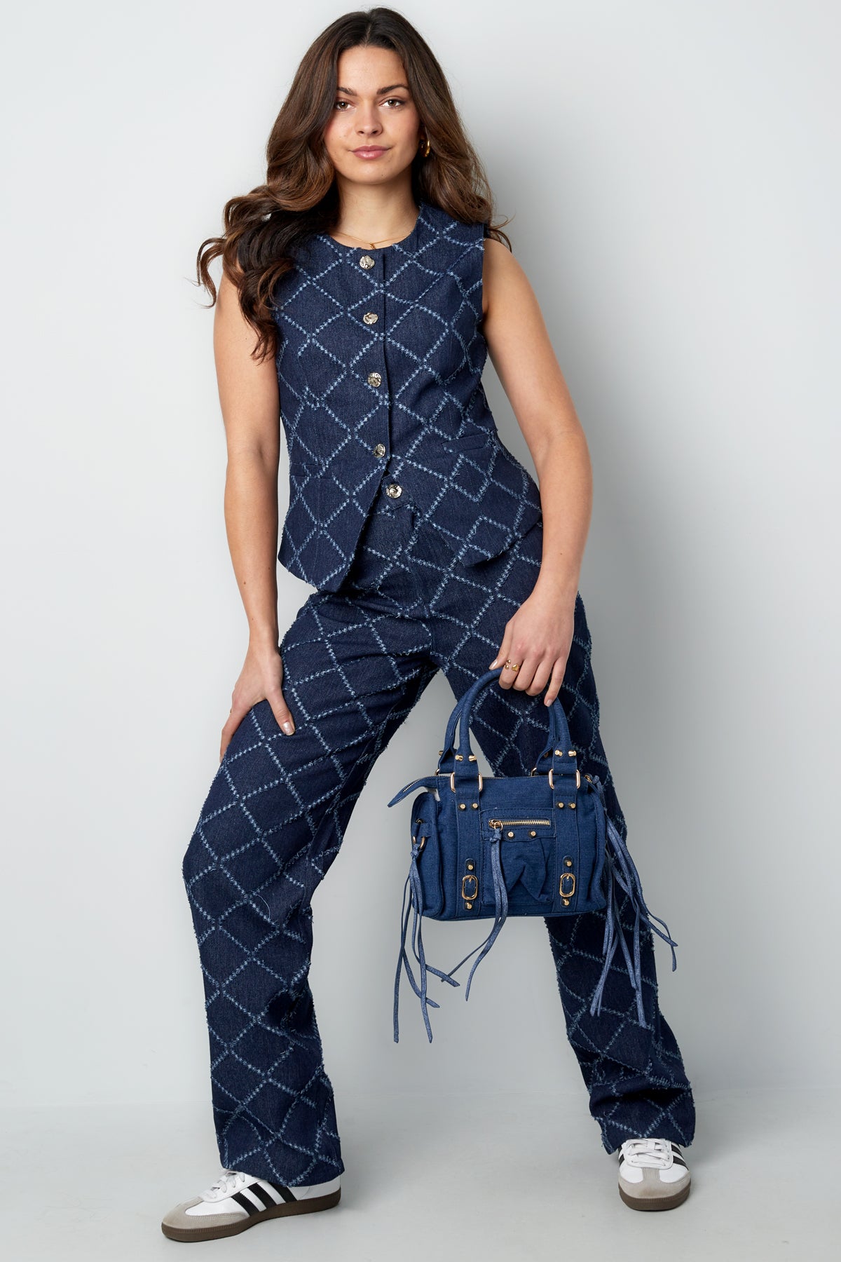 Cotton Woven Women's Straight Leg Pants Plaid Casual