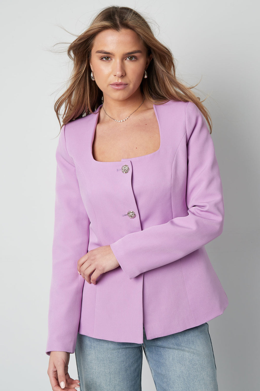 Polyester Women's Suit Jacket Square Neckline Tailored Fit