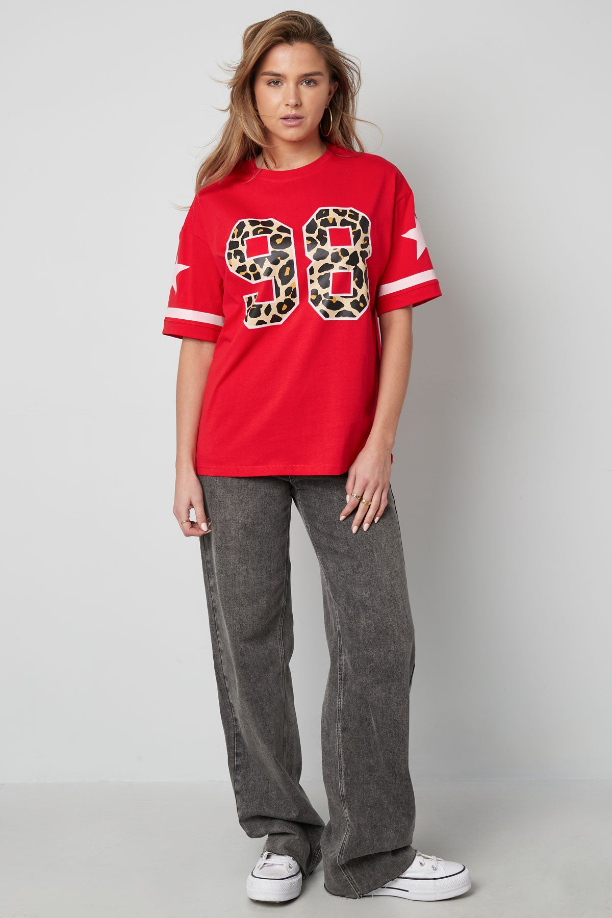 Cotton Women's T-shirt Oversized Leopard Print Number 98
