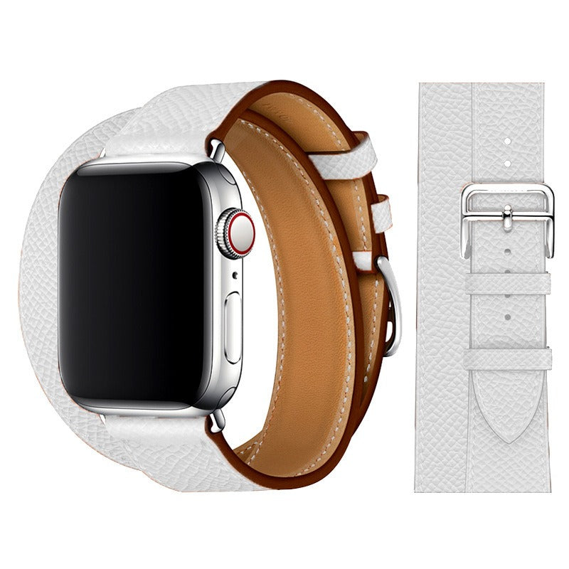 Suitable For Apple Iwatch8 Two-Color Double Loop Leather Strap Apple Watch 7 Contrast Leather Extended Wrist Strap