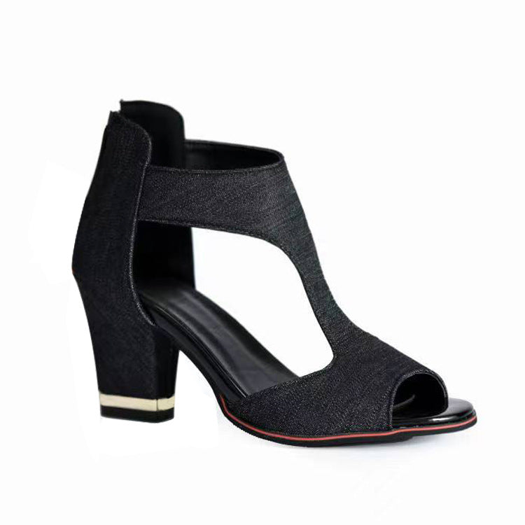 High Heel Women's Summer Chunky Heel Sandals Waterproof Platform Thick Sole Sexy Slimming Back Zipper Hollow Out Ankle Boots