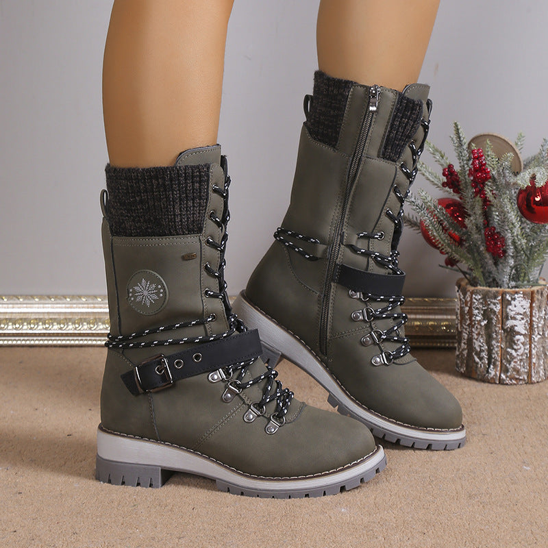 Snow boots fur integrated women's shoes thick and warm cotton shoes high top snow boots