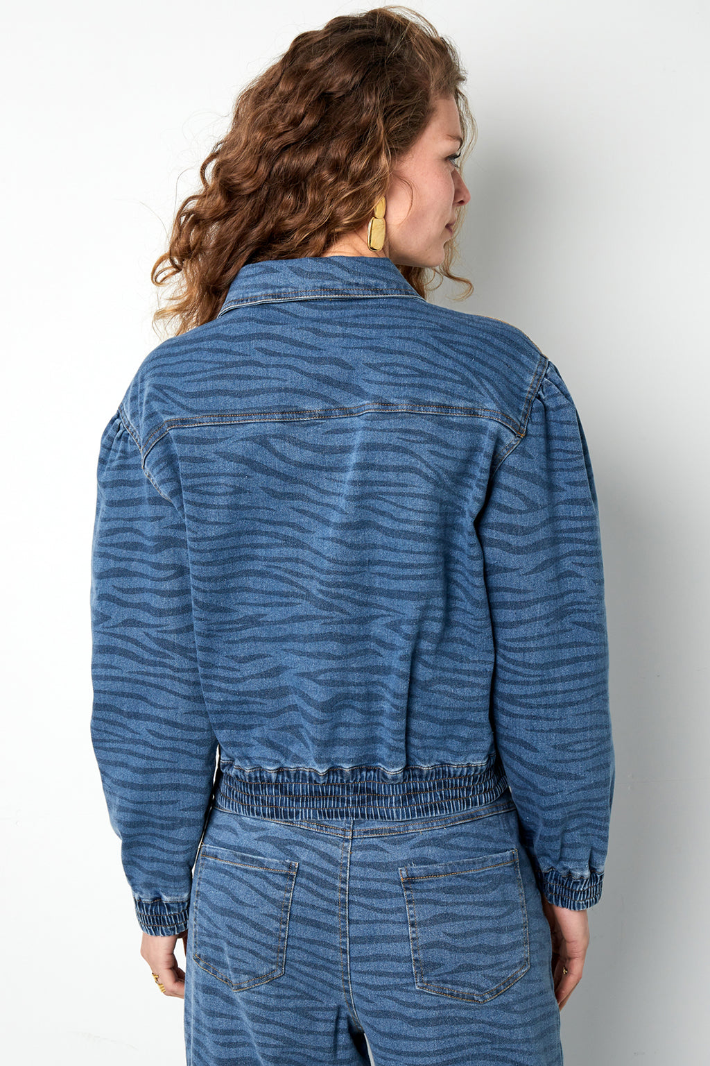 Denim Women's Jacket Cropped Tiger Stripe Pattern