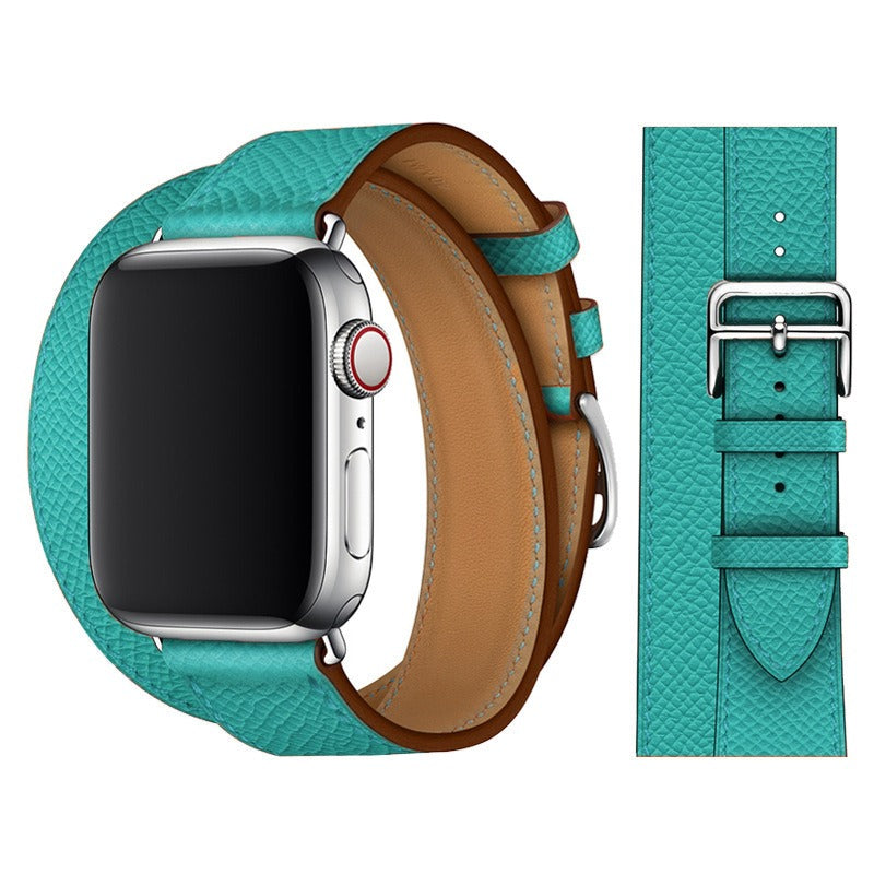 Suitable For Apple Iwatch8 Two-Color Double Loop Leather Strap Apple Watch 7 Contrast Leather Extended Wrist Strap