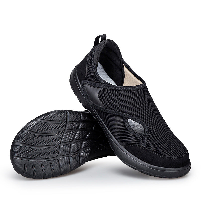 Wide Hook-and-Loop Closure Elderly Walking Shoes Summer Rehabilitation Shoes Simple Lightweight Fly-Knit Mesh Comfortable
