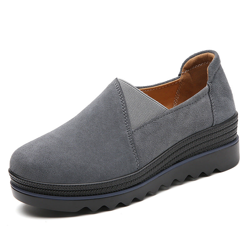 Leather Loafer Women's Single Shoes Platform Heel Shallow Mouth Soft Sole Mother Wedge Rocking Casual Shoes