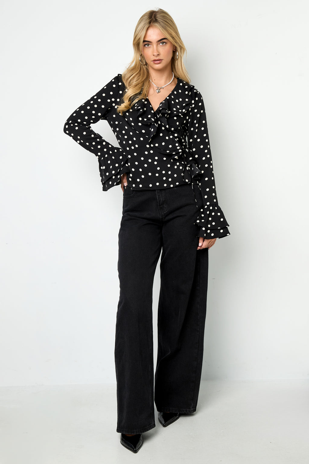 Woven Polyester Fiber Women's Blouse Elegant Polka Dots