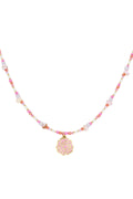 beaded rose necklace - pink &