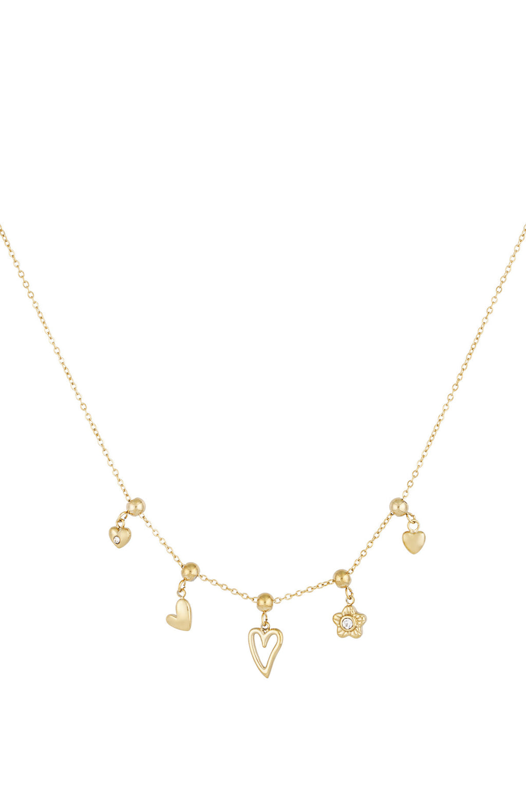 charm necklace flowers and hearts