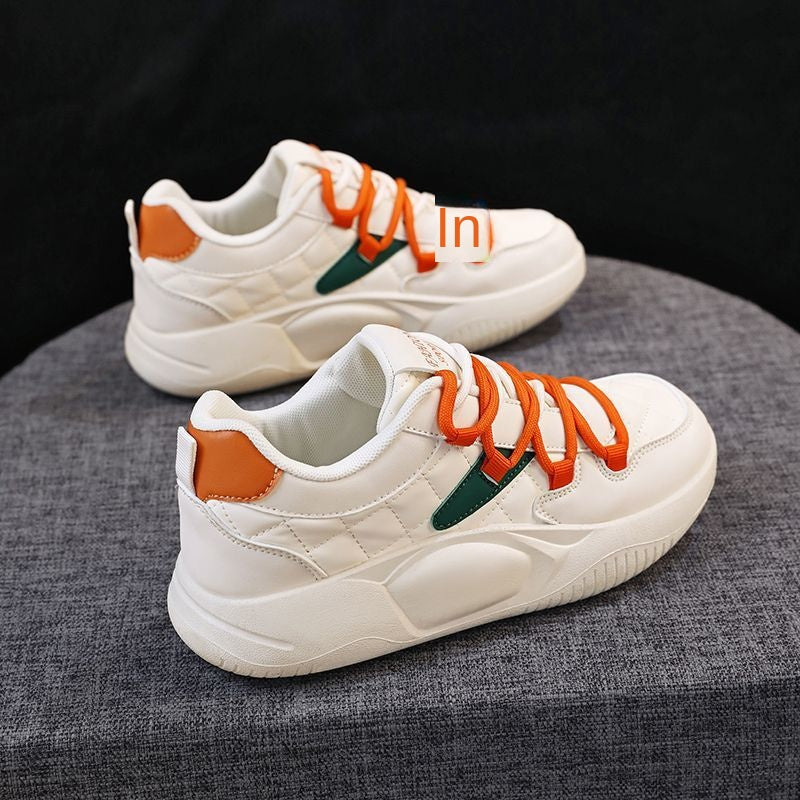 Golden Step Comfort Women's White Sneakers New Autumn Style Thick Sole Dad Shoes Round Toe Sport Shoes Leather Upper Versatile