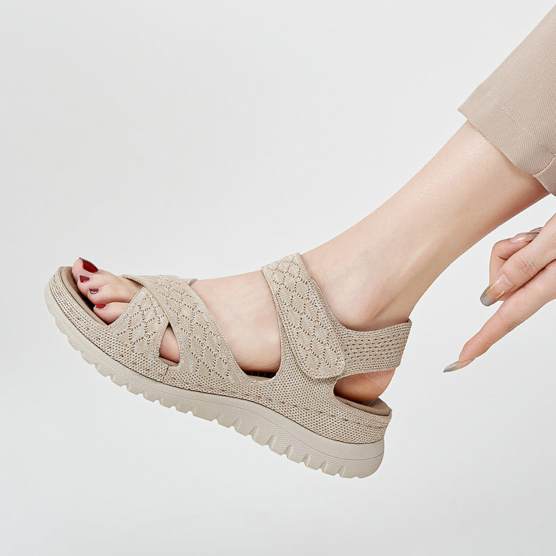 Sports and leisure sandals with Velcro hollow out thick soled women's casual shoes