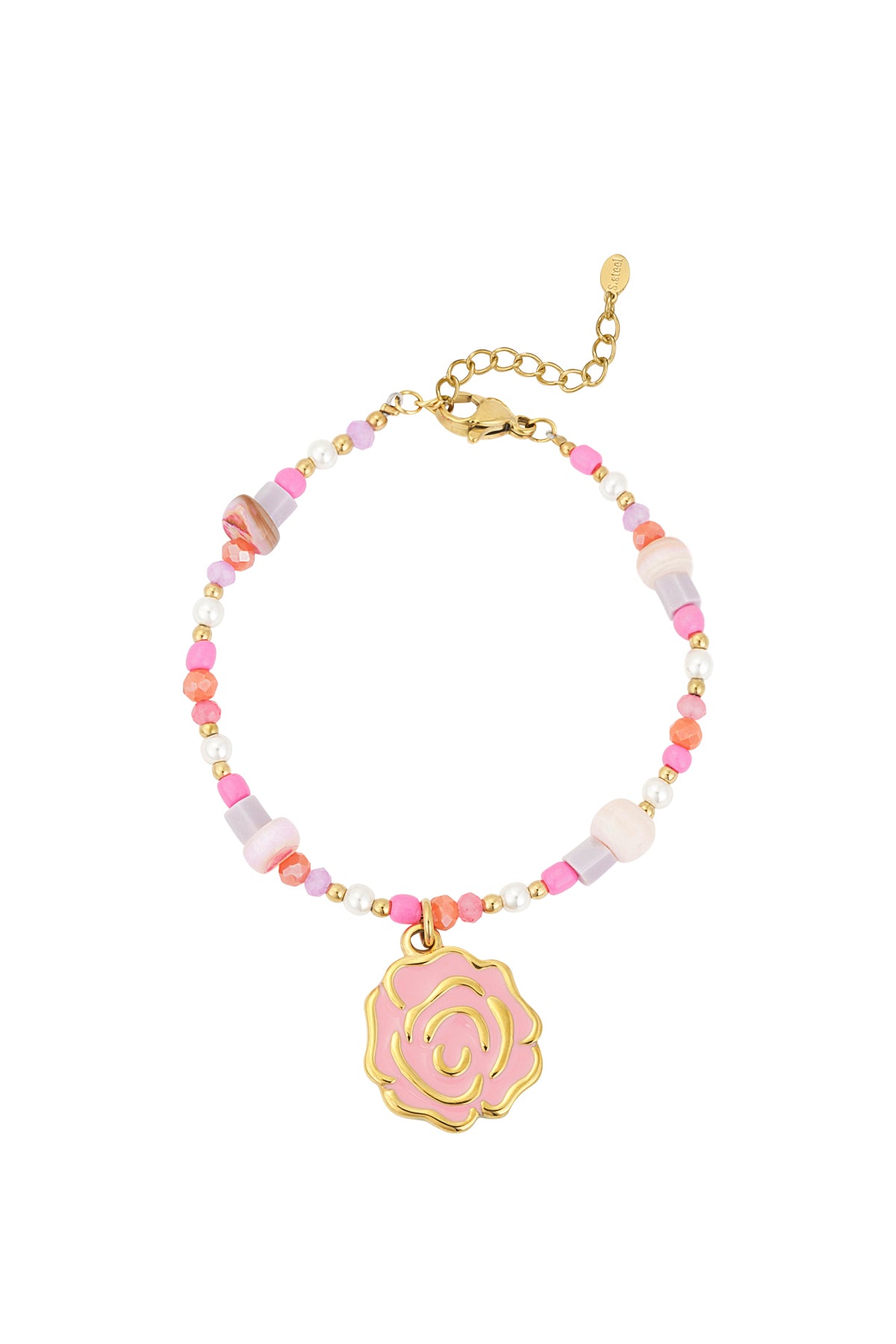 beaded rose bracelet - pink &