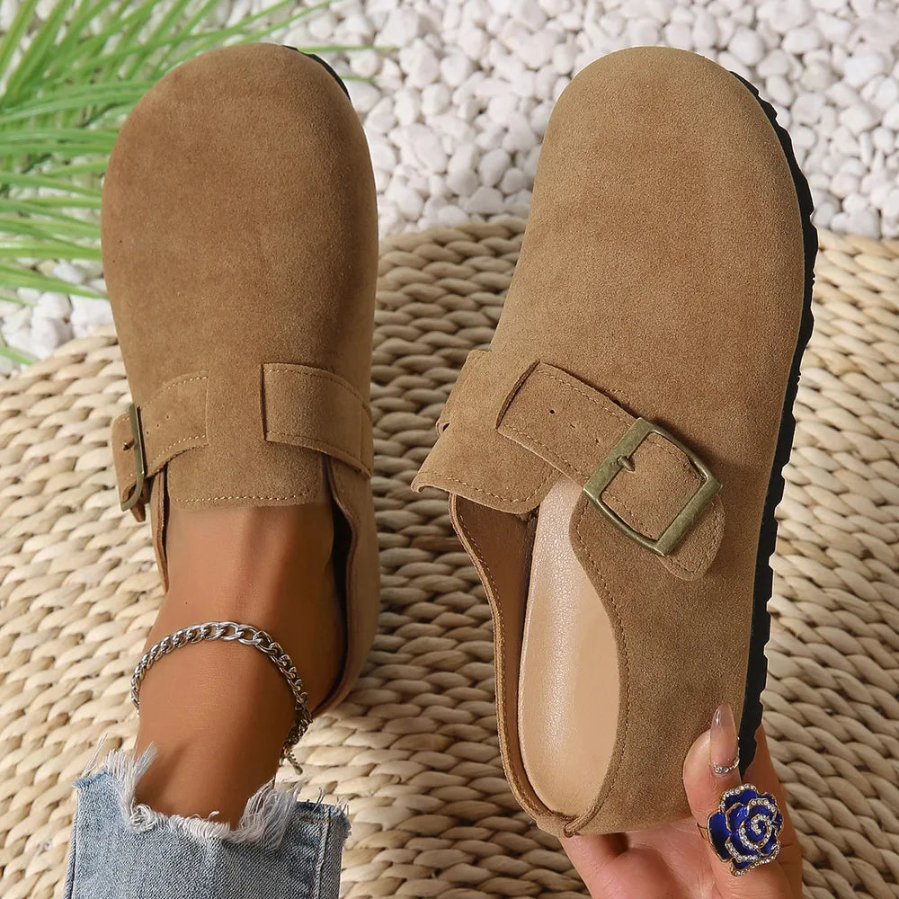 Round Toe Suede Buckle Slip-Ons