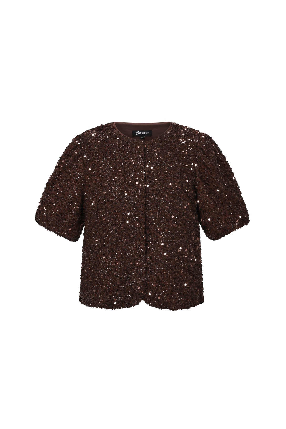 Woven Polyester Fiber Women's Short Sleeve Tops Elegant Sequins