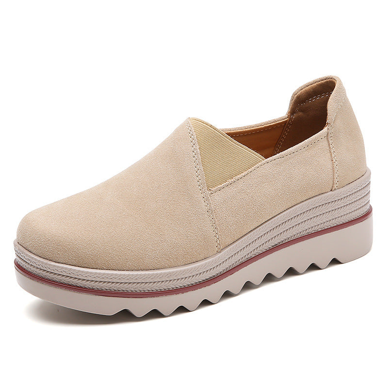 Leather Loafer Women's Single Shoes Platform Heel Shallow Mouth Soft Sole Mother Wedge Rocking Casual Shoes