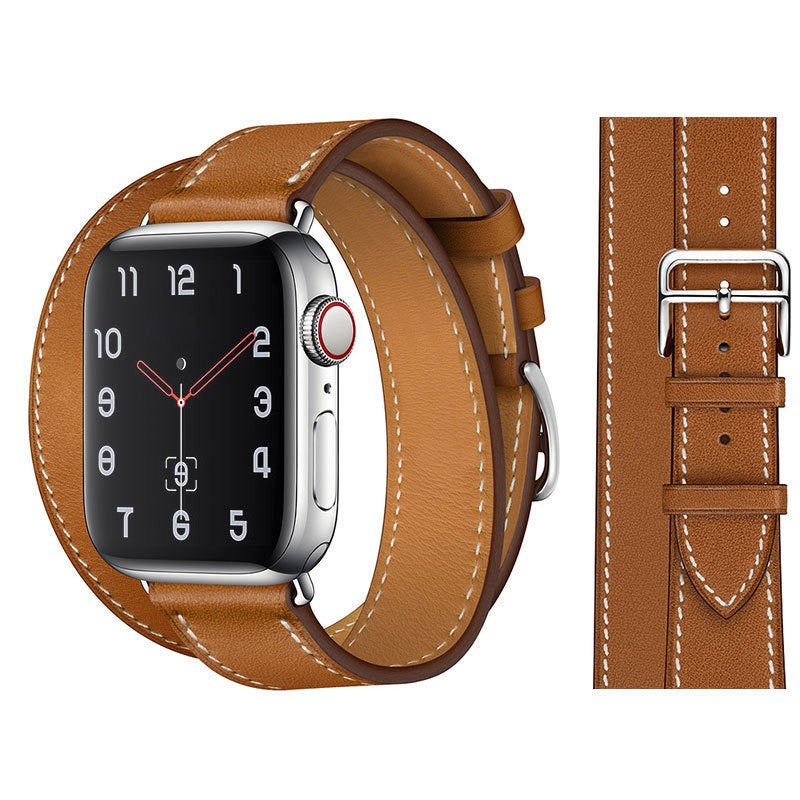 Suitable For Apple Iwatch8 Two-Color Double Loop Leather Strap Apple Watch 7 Contrast Leather Extended Wrist Strap