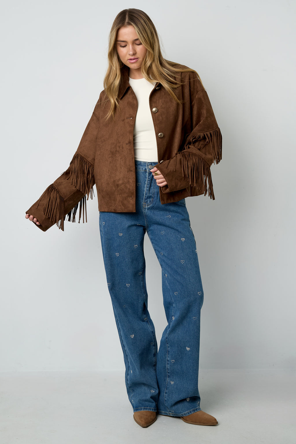 Woven Polyester Fiber Women's Blouse Casual Solid Color Fall/Winter Fringe Detail