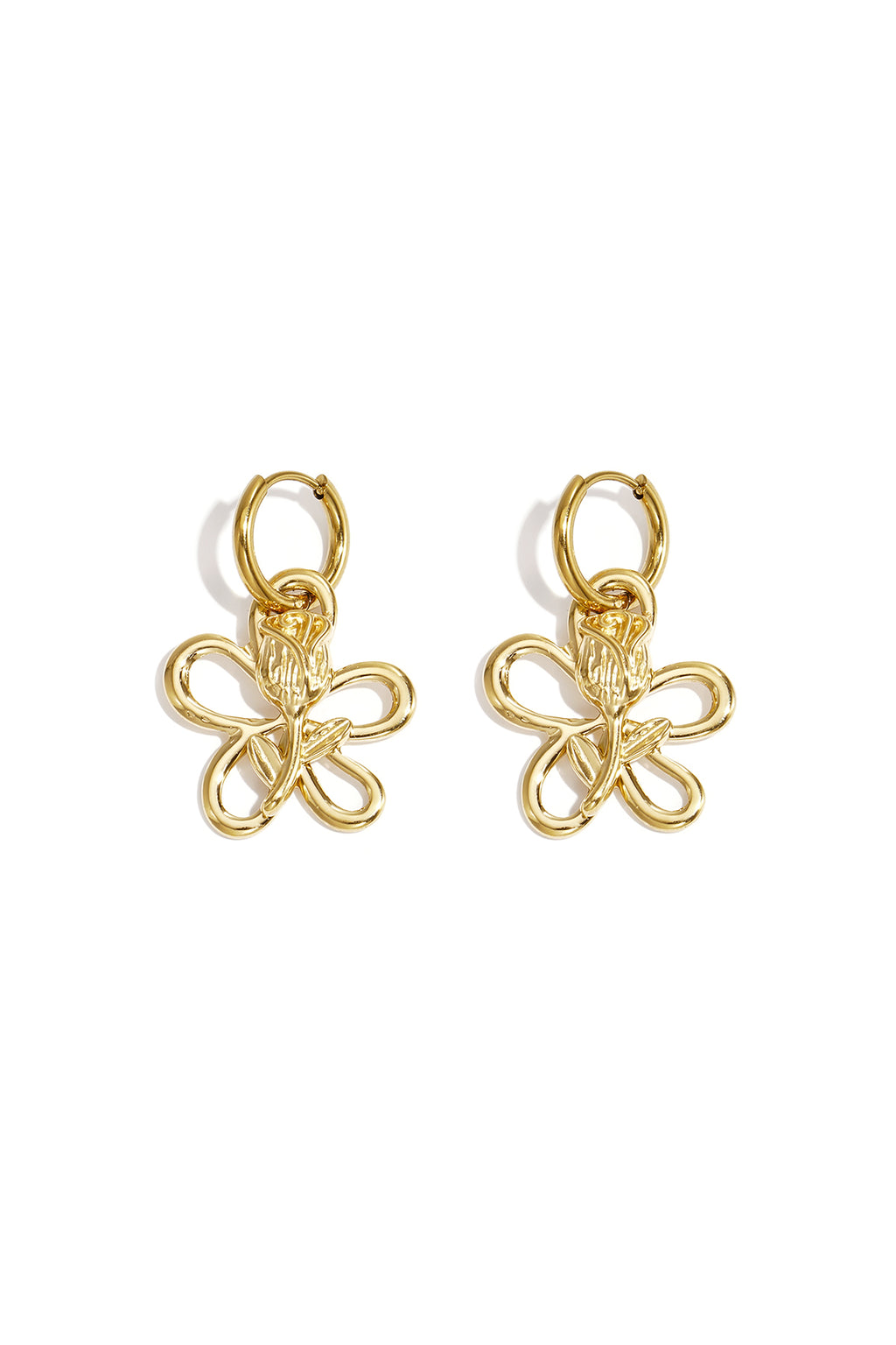 Earrings with rose in flower pendant