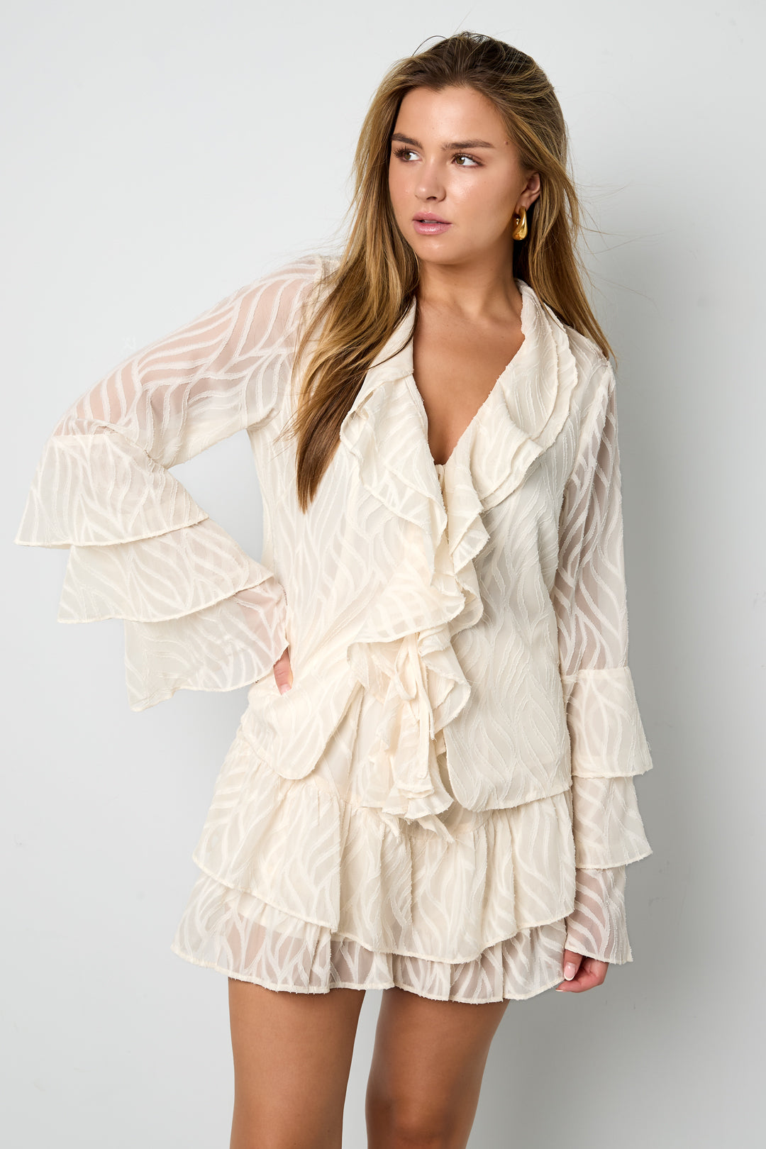 Woven Polyester Fiber Women's Long Sleeve Tops Elegant Botanical