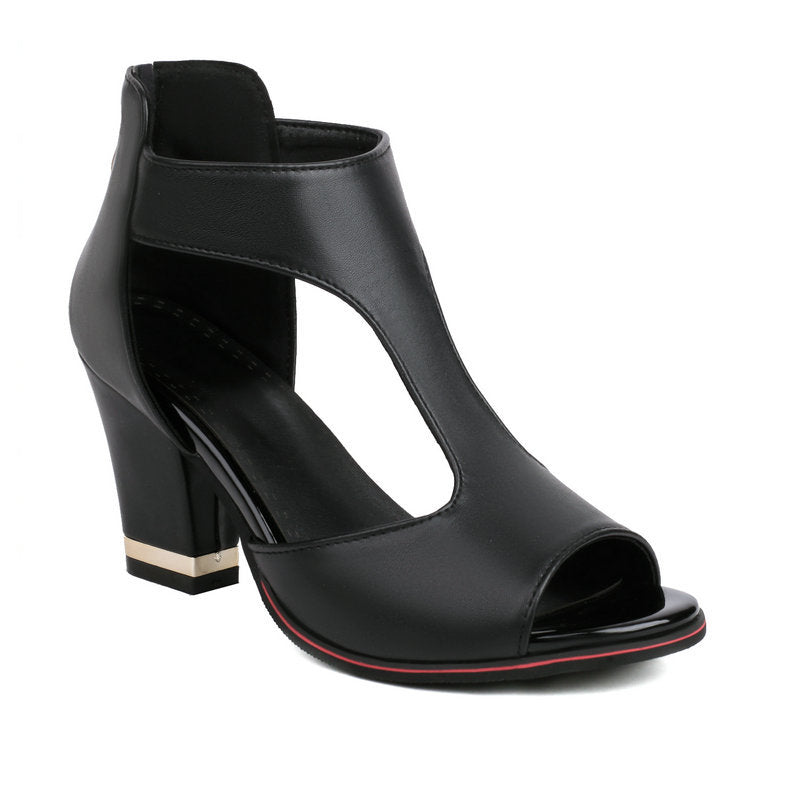 High Heel Women's Summer Chunky Heel Sandals Waterproof Platform Thick Sole Sexy Slimming Back Zipper Hollow Out Ankle Boots