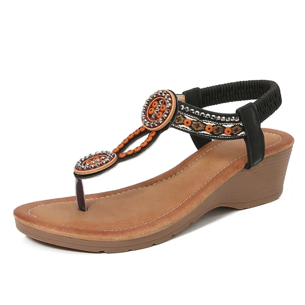 Rivet Decor Toe Post Wedge Sandals