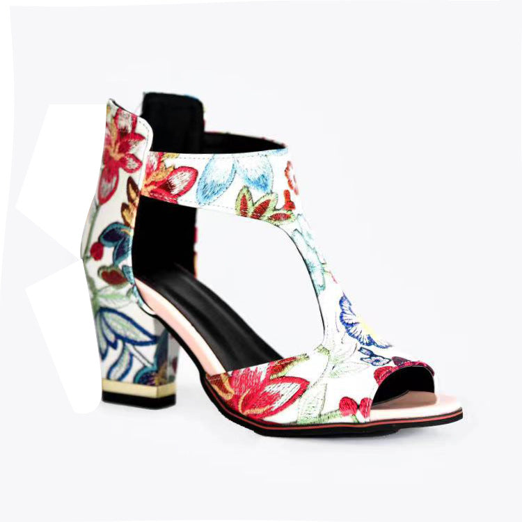 High Heel Women's Summer Chunky Heel Sandals Waterproof Platform Thick Sole Sexy Slimming Back Zipper Hollow Out Ankle Boots