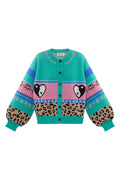 Knitted Wool Blend Women's Cardigan Oversized Patterned Design