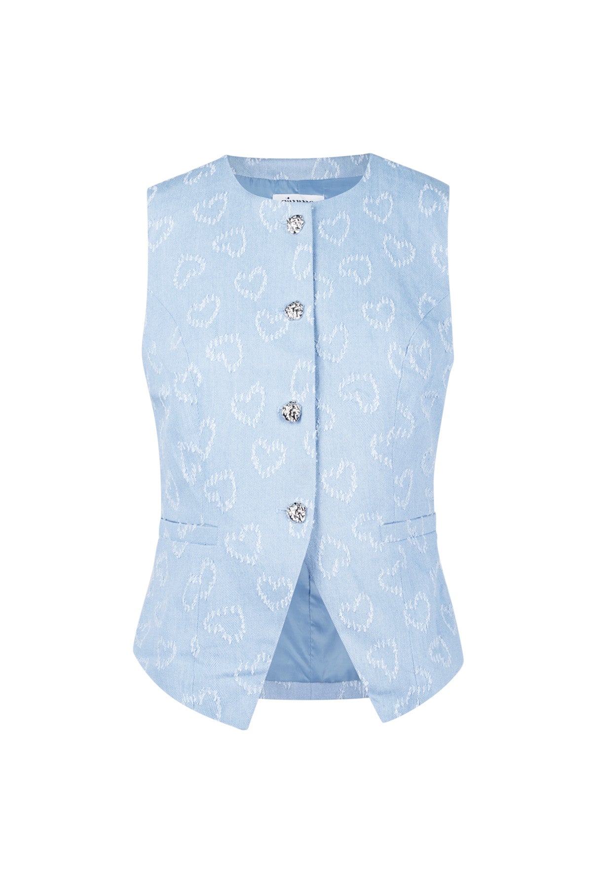 Cotton Women's Sleeveless Top Heart Pattern Button Front