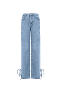 Cotton Woven Women's Straight Leg Denim Pants Casual Knot Detail