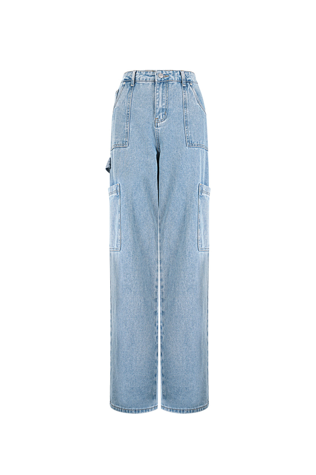 Cotton Woven Women's Straight Leg Denim Pants Casual Solid Color Medium Indigo