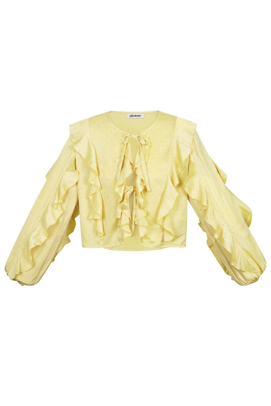 Polyester Women's Long Sleeve Top Ruffled Front Tie