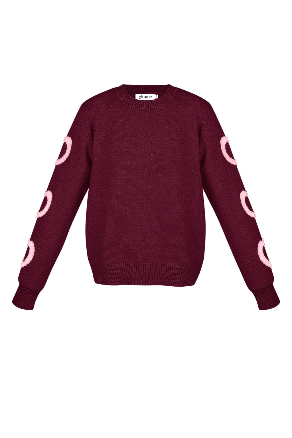 Knitted Wool Blend Women's Crewneck Sweater Heart Pattern Design