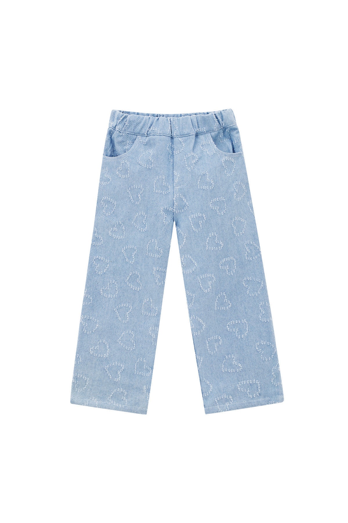 Cotton Denim Women's Straight Leg Pants Casual Light Blue
