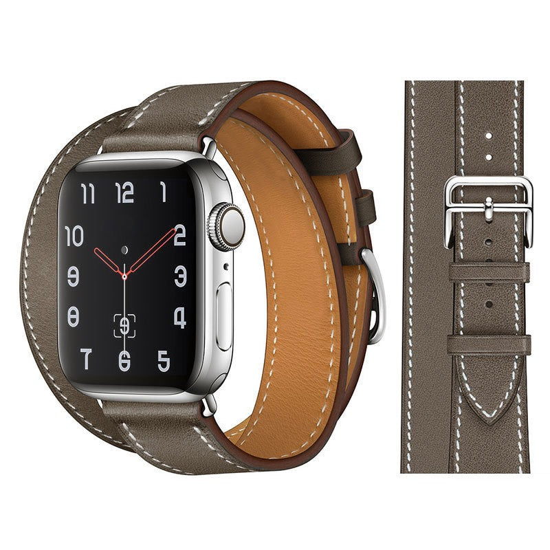 Suitable For Apple Iwatch8 Two-Color Double Loop Leather Strap Apple Watch 7 Contrast Leather Extended Wrist Strap