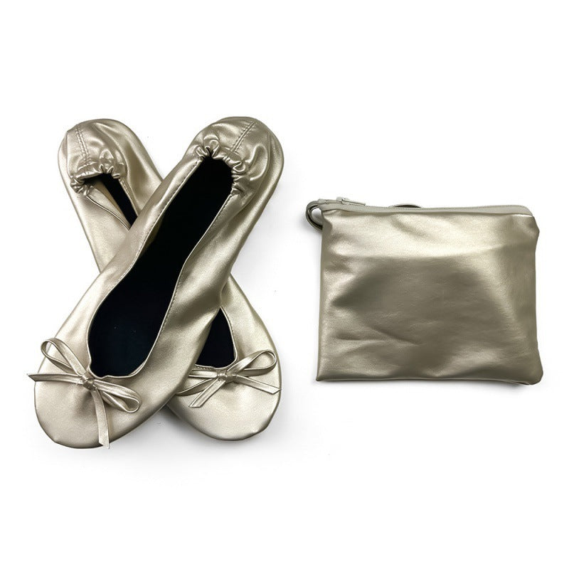 Foldable Indoor Ballet Shoes Wedding Dance Shoes No-Tie Flat Slippers for Women