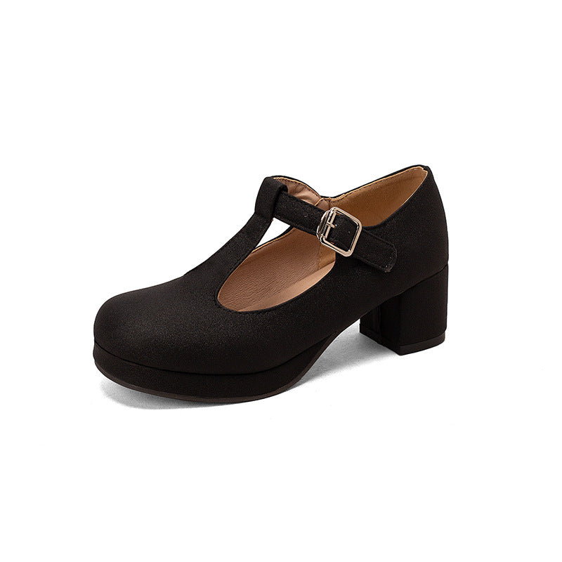 Waterproof platform thick heel T-shaped candy colored women's single shoes