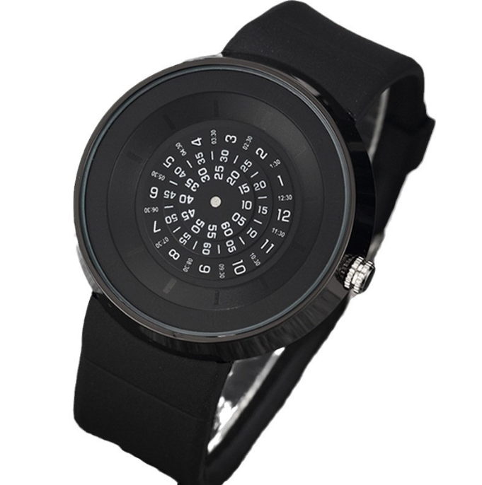 Unique Turntable Black Quartz Wristwatch Men Creative Time Code Watch Waterproof Design Light Sort Cool 3D Scale Fashion Watches