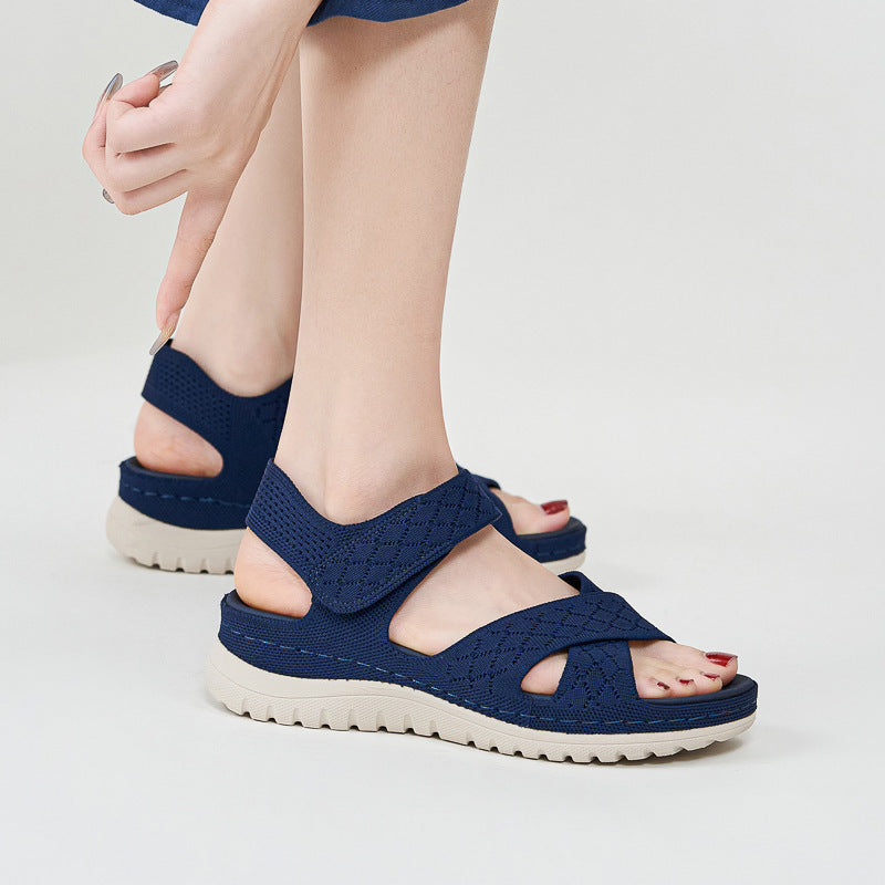 Sports and leisure sandals with Velcro hollow out thick soled women's casual shoes