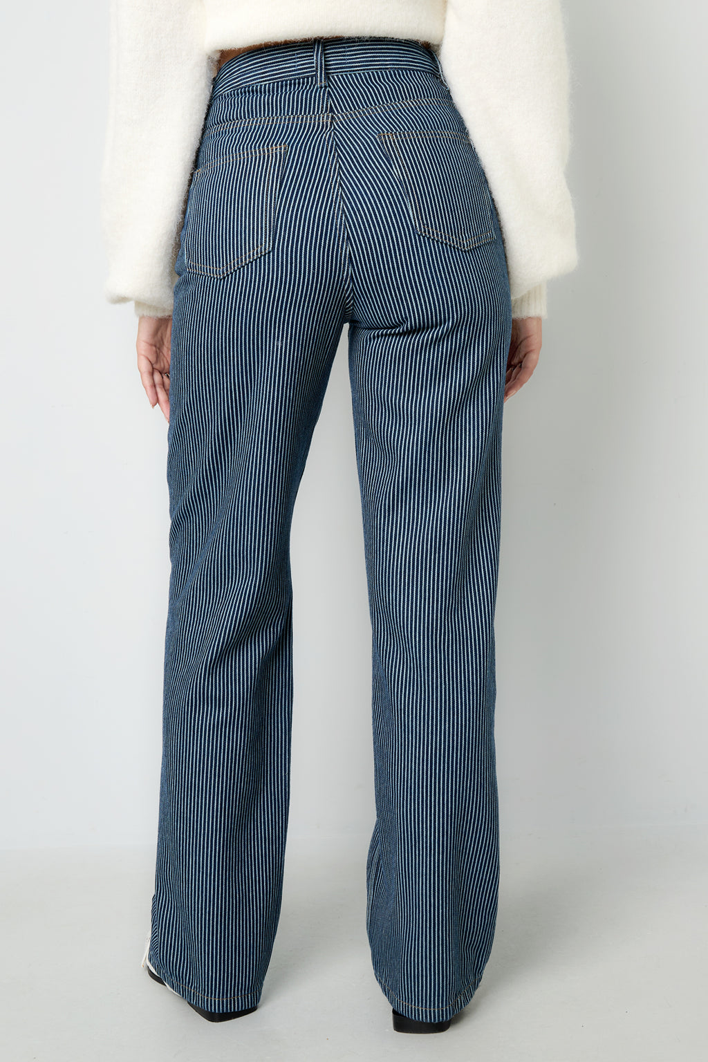 Woven Cotton Women's Straight Leg Pants Casual Stripes