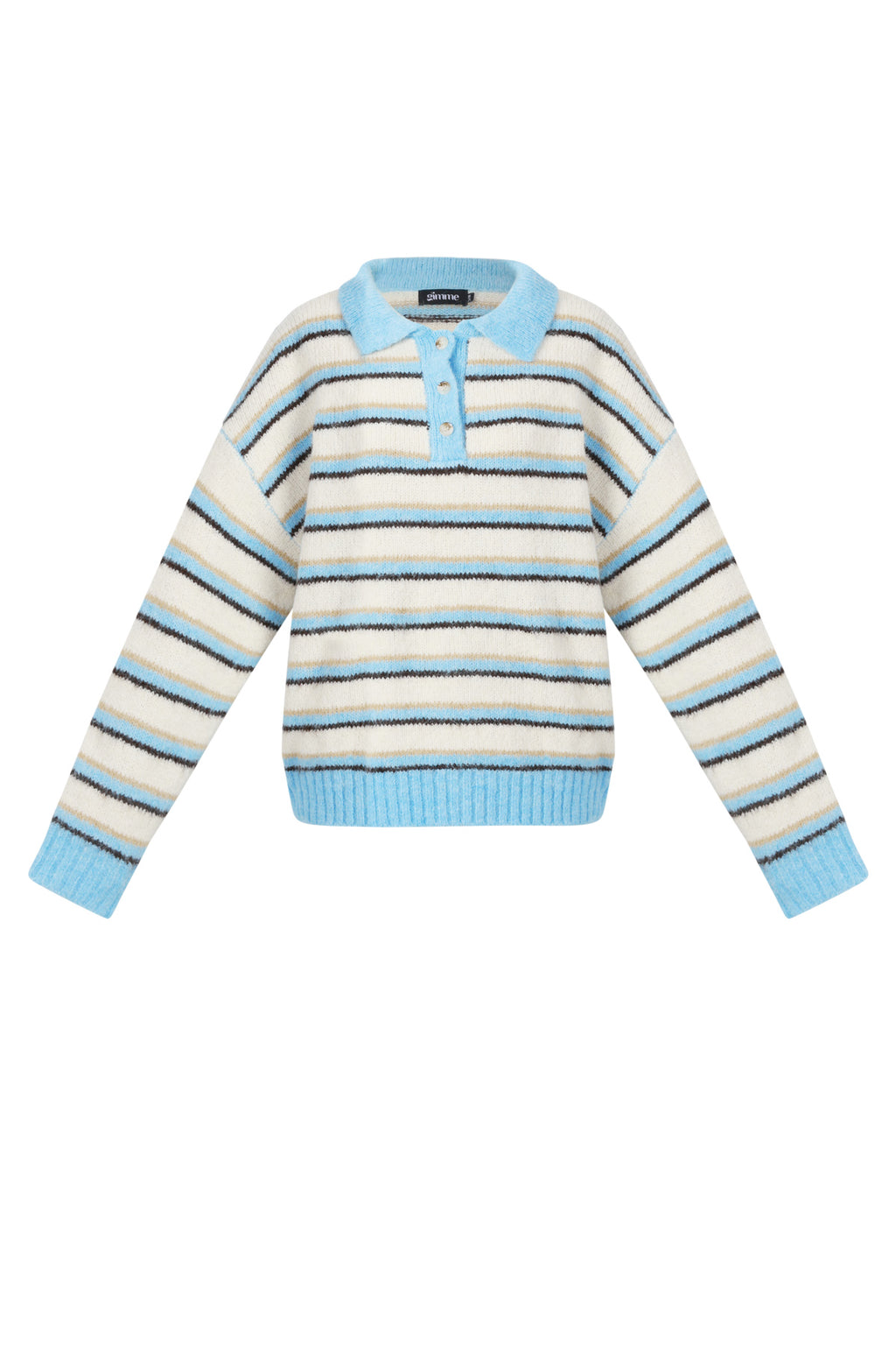 Knitted polo sweater with stripes