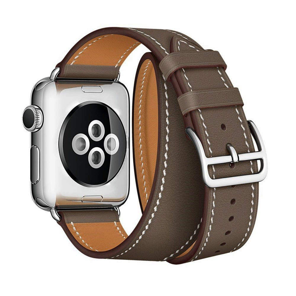 Suitable For Apple Iwatch8 Two-Color Double Loop Leather Strap Apple Watch 7 Contrast Leather Extended Wrist Strap