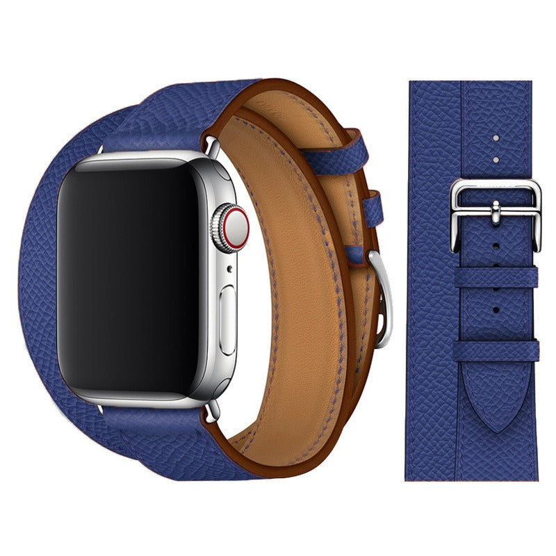 Suitable For Apple Iwatch8 Two-Color Double Loop Leather Strap Apple Watch 7 Contrast Leather Extended Wrist Strap