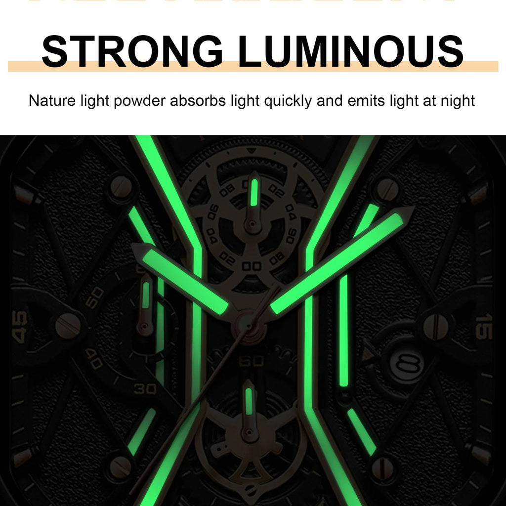 POEDAGAR Fashion Men Luxury Wristwatches Chronograph Luminous Waterproof Date Man Watch Square Dial Leather Quartz Men's Watches