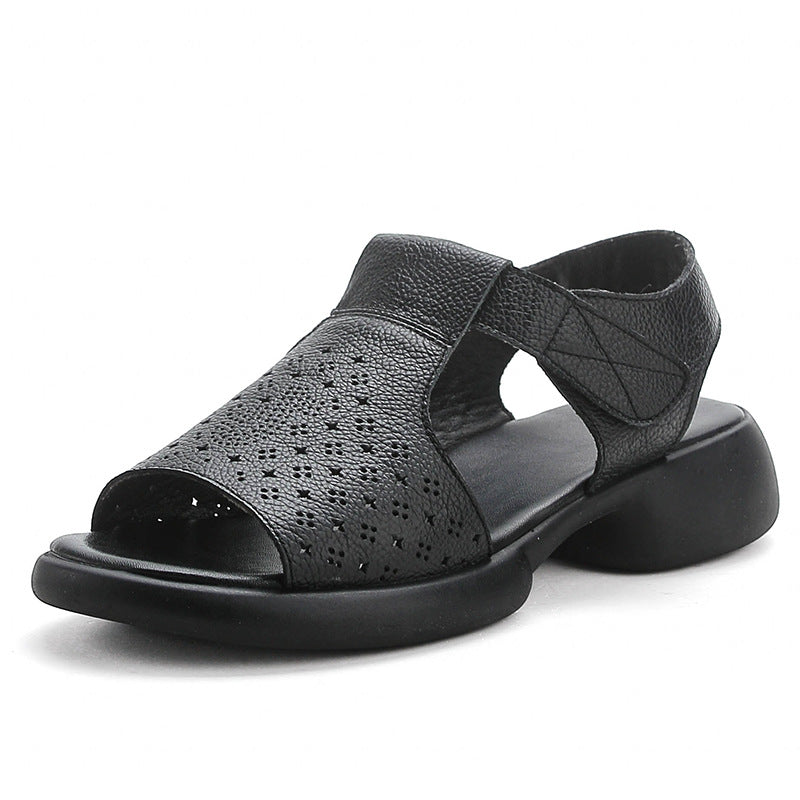 Top-Grain Leather Thick Sole Casual Sandals for Summer New Arrival Comfortable Soft Sole Breathable and Versatile Genuine Leather Mom Shoes