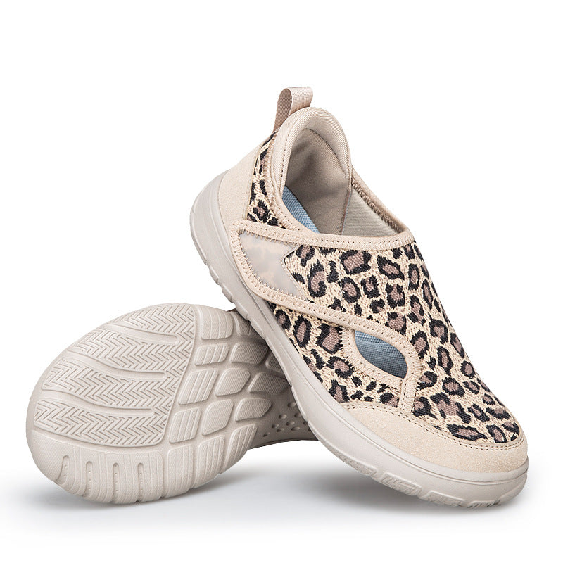 Wide Hook-and-Loop Closure Elderly Walking Shoes Summer Rehabilitation Shoes Simple Lightweight Fly-Knit Mesh Comfortable