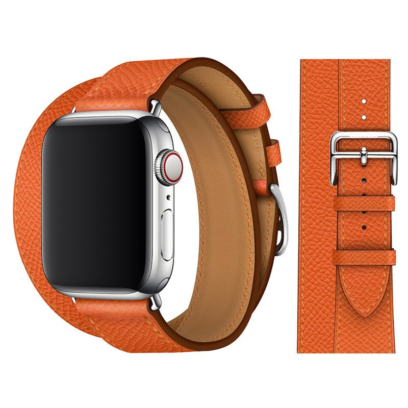 Suitable For Apple Iwatch8 Two-Color Double Loop Leather Strap Apple Watch 7 Contrast Leather Extended Wrist Strap